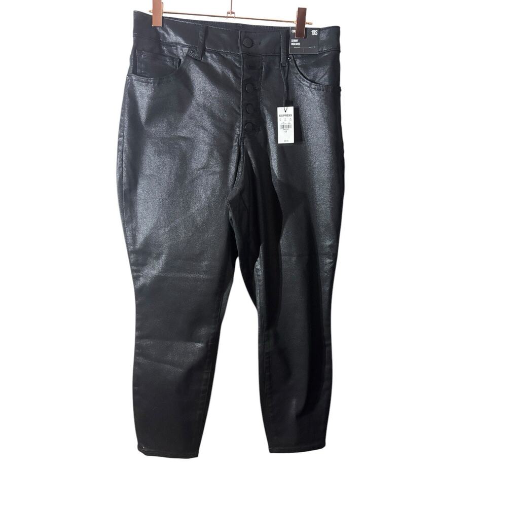 NWT Express Size 10S Black Jean Pants High-Rise Ankle Curvy Skinny Coated
